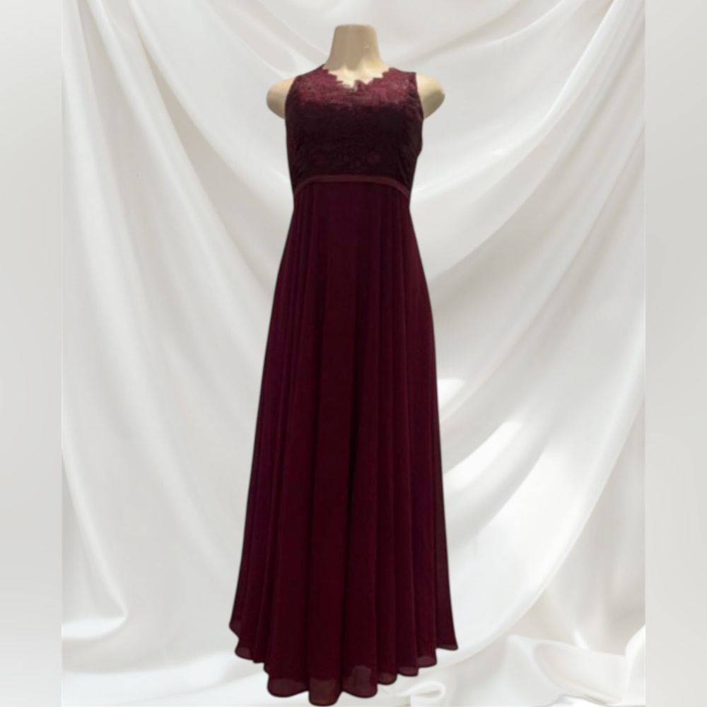 Lulu's Burgundy Lace Bodice Chiffon Maxi Dress